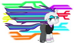 Size: 2441x1419 | Tagged: safe, artist:anime-equestria, rarity, pony, unicorn, g4, alternate hairstyle, annoyed, clothes, cyberpunk, eyeshadow, female, futuristic, hoodie, horn, makeup, mare, shoes, simple background, solo, transparent background, vector, wristband