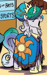 Size: 572x911 | Tagged: safe, artist:andypriceart, idw, official comic, princess celestia, pony, g4, spoiler:comic, spoiler:comic61, alternate hairstyle, clothes, cropped, crown, dress, eyes closed, female, hair up, hoof shoes, jewelry, mare, open mouth, outfit catalog, regalia, robes, solo focus