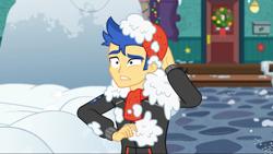 Size: 1280x720 | Tagged: safe, screencap, flash sentry, equestria girls, equestria girls specials, g4, my little pony equestria girls: better together, my little pony equestria girls: holidays unwrapped, hat, male, snow