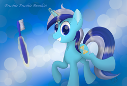 Size: 4873x3300 | Tagged: safe, artist:php124, minuette, pony, unicorn, g4, brushie brushie, female, looking at you, magic, solo, that pony sure does love toothbrushes, this will end in brushie, toothbrush