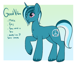 Size: 830x702 | Tagged: safe, artist:lulubell, oc, oc only, oc:good vibes, pony, concave belly, male, reference sheet, solo