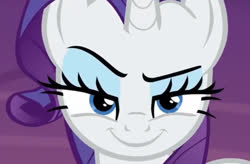 Size: 1726x1135 | Tagged: safe, screencap, rarity, pony, unicorn, g4, made in manehattan, close-up, female, horn, lidded eyes, looking at you, mare, rarismug, smiling, smirk, solo