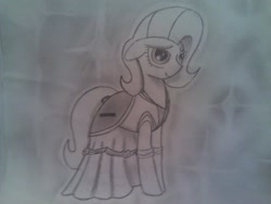 Size: 1280x960 | Tagged: artist needed, safe, oc, oc only, oc:pun, earth pony, pony, ask pun, ask, clothes, dress, female, floppy ears, gala dress, mare, monochrome, solo, traditional art