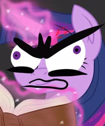 Size: 1706x2048 | Tagged: safe, alternate version, artist:flywheel, twilight sparkle, pony, unicorn, g4, angry, book, bust, female, funny, solo