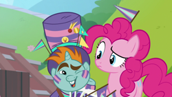 Size: 1920x1080 | Tagged: safe, screencap, pinkie pie, snips, 2 4 6 greaaat, g4, one eye closed, wink