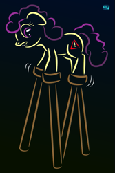 Size: 401x601 | Tagged: safe, artist:quint-t-w, oc, oc only, earth pony, pony, dark background, female, filly, lip bite, old art, solo, stilts, uneasy