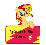 Size: 150x147 | Tagged: safe, artist:majkashinoda626, sunset shimmer, pony, unicorn, g4, angry, female, request info, requests are closed, sign, solo