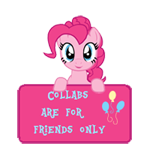 Size: 150x147 | Tagged: safe, artist:majkashinoda626, pinkie pie, earth pony, pony, g4, collab info, collabs are for friends only, female, sign, solo