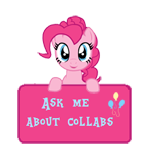 Size: 150x147 | Tagged: safe, artist:majkashinoda626, pinkie pie, earth pony, pony, g4, ask me about collabs, collab info, female, sign, solo
