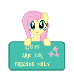Size: 150x147 | Tagged: safe, artist:majkashinoda626, fluttershy, pegasus, pony, g4, female, gift info, gifts are for friends only, sign, solo