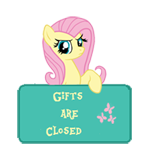 Size: 150x147 | Tagged: safe, artist:majkashinoda626, fluttershy, pegasus, pony, g4, angry, female, gift info, gifts are closed, sign, solo