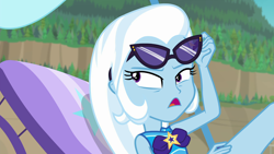 Size: 1920x1080 | Tagged: safe, screencap, trixie, equestria girls, equestria girls specials, g4, my little pony equestria girls: better together, my little pony equestria girls: forgotten friendship, beach chair, chair, clothes, female, sunglasses, swimsuit