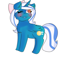 Size: 400x400 | Tagged: safe, artist:candyfreaky, oc, oc only, oc:fleurbelle, alicorn, pony, adorabelle, adorable face, alicorn oc, blushing, bow, cheek fluff, chest fluff, cute, ear fluff, female, hair bow, horn, looking back, mare, one eye closed, simple background, solo, sweet, transparent background, wink, winking at you, yellow eyes