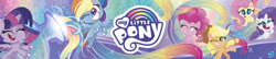 Size: 3000x650 | Tagged: safe, applejack, fluttershy, pinkie pie, rainbow dash, rarity, twilight sparkle, alicorn, earth pony, pegasus, pony, unicorn, g4.5, my little pony: pony life, official, hasbro logo, mane six, my little pony logo, twilight sparkle (alicorn)