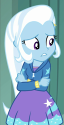 Size: 487x952 | Tagged: safe, screencap, trixie, equestria girls, equestria girls specials, g4, my little pony equestria girls: better together, my little pony equestria girls: forgotten friendship, clothes, cropped, crossed arms, female, hoodie, solo