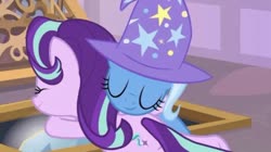Size: 640x359 | Tagged: safe, screencap, starlight glimmer, trixie, g4, the ending of the end, cropped, hug