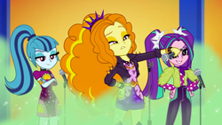 Size: 1920x1080 | Tagged: safe, screencap, adagio dazzle, aria blaze, sonata dusk, equestria girls, equestria girls specials, g4, my little pony equestria girls: better together, my little pony equestria girls: sunset's backstage pass, female, mic drop, microphone, the dazzlings