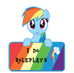Size: 150x147 | Tagged: safe, artist:majkashinoda626, rainbow dash, pegasus, pony, g4, female, happy, i do roleplays, picture for breezies, roleplay info, sign, solo