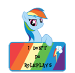 Size: 150x147 | Tagged: safe, artist:majkashinoda626, rainbow dash, pegasus, pony, g4, angry, female, i don't do roleplays, picture for breezies, roleplay info, sign, solo