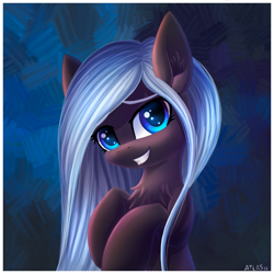 Size: 1000x1000 | Tagged: safe, artist:atlas-66, oc, oc only, earth pony, pony, art trade, bust, chest fluff, head, looking at you, portrait, silver mane, solo