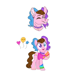 Size: 3704x4096 | Tagged: safe, artist:ponibytes, oc, oc only, oc:sunshine smiles (ice1517), earth pony, pony, base used, bracelet, choker, clothes, ear piercing, earring, female, heart eyes, heterochromia, jewelry, mare, multicolored hair, one eye closed, open mouth, piercing, raised hoof, simple background, solo, tank top, transparent background, wingding eyes, wink, wristband