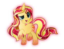 Size: 7272x5555 | Tagged: safe, artist:php178, derpibooru exclusive, sunset shimmer, crystal pony, pony, unicorn, g4, .svg available, crystallized, female, glowing, rainbow power, rainbow power-ified, simple background, solo, transparent background, vector