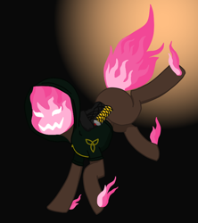 Size: 800x900 | Tagged: safe, artist:inkwelt, oc, oc:jacquellainterne, dullahan, pony, undead, zombie, zombie pony, celtic, disembodied head, fire, headless, outfit