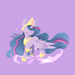 Size: 768x768 | Tagged: safe, artist:jisuppe, twilight sparkle, alicorn, pony, g4, the last problem, crown, cute, ethereal mane, eyes closed, female, hoof shoes, jewelry, mare, older, older twilight, older twilight sparkle (alicorn), peytral, princess twilight 2.0, purple background, regalia, simple background, solo, twiabetes, twilight sparkle (alicorn)