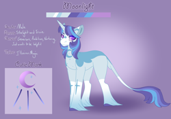 Size: 3500x2454 | Tagged: safe, artist:nobleclay, oc, oc only, oc:moonlight, classical unicorn, pony, unicorn, coat markings, high res, horn, leonine tail, magical lesbian spawn, male, offspring, parent:starlight glimmer, parent:trixie, parents:startrix, socks (coat markings), solo, stallion, unshorn fetlocks