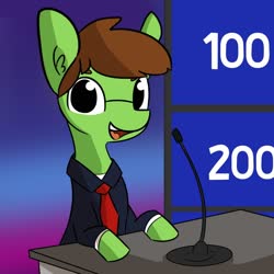 Size: 1080x1080 | Tagged: safe, artist:tjpones, oc, oc only, oc:tjpones, earth pony, pony, jeopardy, microphone, necktie, solo