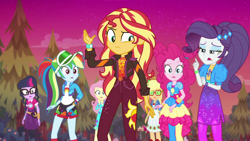 Size: 1920x1080 | Tagged: safe, screencap, applejack, fluttershy, pinkie pie, rainbow dash, rarity, sci-twi, sunset shimmer, twilight sparkle, equestria girls, equestria girls specials, g4, my little pony equestria girls: better together, my little pony equestria girls: sunset's backstage pass, female, geode of empathy, geode of shielding, geode of sugar bombs, geode of super speed, humane five, humane seven, humane six, magical geodes, music festival outfit