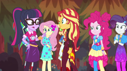 Size: 1920x1080 | Tagged: safe, screencap, applejack, fluttershy, pinkie pie, rainbow dash, rarity, sci-twi, sunset shimmer, twilight sparkle, equestria girls, equestria girls series, g4, sunset's backstage pass!, spoiler:eqg series (season 2), female, geode of shielding, humane five, humane seven, humane six, magical geodes, music festival outfit