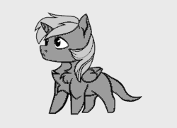 Size: 1280x920 | Tagged: safe, artist:genociz, artist:trigger_movies, oc, oc only, alicorn, pony, 2d, alicorn oc, animated, chest fluff, game development, gif, horn, idle animation, male, monochrome, sneezing, standing
