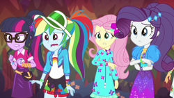 Size: 1920x1080 | Tagged: safe, screencap, applejack, fluttershy, rainbow dash, rarity, sci-twi, twilight sparkle, equestria girls, equestria girls series, g4, sunset's backstage pass!, spoiler:eqg series (season 2), female, geode of fauna, geode of shielding, geode of super speed, geode of telekinesis, magical geodes, music festival outfit