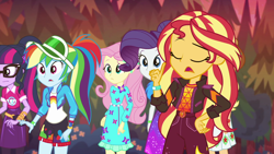 Size: 1920x1080 | Tagged: safe, screencap, applejack, fluttershy, rainbow dash, rarity, sci-twi, sunset shimmer, twilight sparkle, equestria girls, equestria girls series, g4, sunset's backstage pass!, spoiler:eqg series (season 2), female, music festival outfit