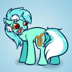 Size: 4000x4000 | Tagged: safe, artist:witchtaunter, lyra heartstrings, pony, unicorn, g4, absurd resolution, butt, chest fluff, dock, dock fluff, ear fluff, faic, featureless crotch, female, gradient background, l.u.l.s., leg fluff, plot, screaming, screaming at own ass, silly, silly pony, solo, yelling