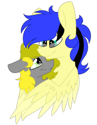 Size: 235x301 | Tagged: safe, artist:crazysketch101, oc, oc only, oc:light shade, oc:snuggie, pegasus, pony, duo, hug, shipping, simple background, transparent background, updated image, winghug