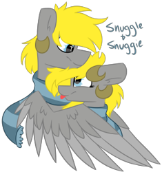 Size: 282x300 | Tagged: safe, artist:crazysketch101, oc, oc only, oc:snuggie, oc:snuggle, pegasus, pony, clothes, duo, scarf, simple background, tongue out, transparent background, twins