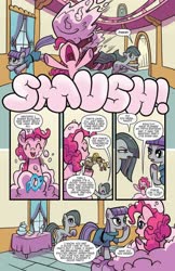 Size: 993x1528 | Tagged: safe, artist:kate sherron, idw, cranky doodle donkey, marble pie, matilda, maud pie, pinkie pie, earth pony, pony, g4, spoiler:comic, spoiler:comic86, butt, clothes, female, marblebutt, mare, plot, preview, raised hoof, when she speaks