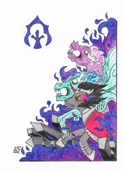 Size: 1241x1704 | Tagged: safe, artist:assertiveshypony, idw, king sombra, rabia, pony, umbrum, g4, siege of the crystal empire, crystal, fog, simple background, symbol, traditional art, white background