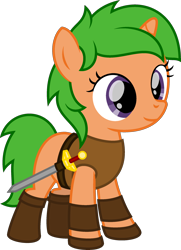 Size: 1854x2563 | Tagged: safe, alternate version, artist:peternators, edit, oc, oc only, pony, unicorn, boots, bracer, clothes, clothes edit, fantasy class, female, filly, offspring, parent:oc:heroic armour, parent:oc:lime dream, parents:oc x oc, shoes, simple background, solo, sword, transparent background, warrior, weapon