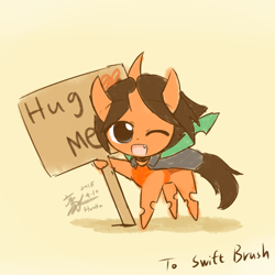 Size: 1400x1400 | Tagged: safe, artist:howxu, oc, oc only, changeling, cape, changeling oc, chibi, clothes, hug request, sign, solo