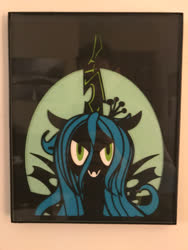 Size: 3024x4032 | Tagged: safe, artist:samoht-lion, queen chrysalis, changeling, changeling queen, g4, bust, craft, fangs, female, grin, irl, papercraft, photo, smiling, solo, traditional art