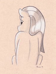 Size: 3312x4377 | Tagged: safe, artist:peruserofpieces, marble pie, earth pony, pony, g4, female, looking back, looking over shoulder, mare, pencil drawing, solo, toned paper, traditional art