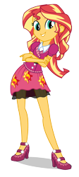 Size: 895x2000 | Tagged: safe, sunset shimmer, equestria girls, g4, my little pony equestria girls: friendship games, official, canterlot high, clothes, crossed arms, cutie mark on clothes, female, high heels, looking at you, school spirit, shoes, simple background, skirt, smiling, solo, transparent background, vector, when she smiles, wondercolts