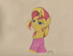 Size: 3297x2550 | Tagged: safe, artist:brisineo, sunset shimmer, pony, unicorn, g4, bedroom eyes, female, high res, solo, traditional art