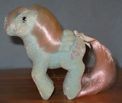 Size: 591x500 | Tagged: safe, photographer:breyer600, wind whistler, g1, bow, cute, irl, photo, so soft pony, tail bow, toy, whistlerbetes