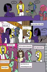 Size: 1019x1555 | Tagged: safe, artist:ask-luciavampire, oc, oc only, oc:alexander dash, oc:amaya nightdreamer, oc:blood fang, oc:keira starlight, oc:koko spice, pony, unicorn, vampire, vampony, tumblr:ask-ponys-university, comic, school, tumblr