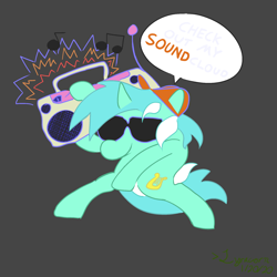 Size: 2000x2000 | Tagged: safe, artist:jargon scott, artist:lyracorn, lyra heartstrings, pony, unicorn, g4, boombox, dancing, female, high res, mare, radical, solo, sunglasses