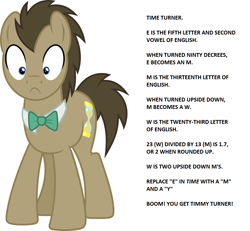 Size: 1108x1024 | Tagged: safe, artist:vectorizedunicorn, edit, doctor whooves, time turner, earth pony, pony, g4, male, solo, text, timmy turner, wat